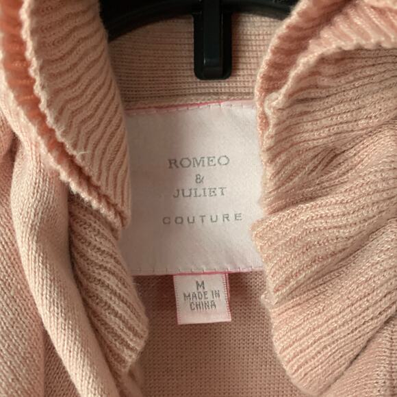 Romeo & Juliet Couture Pink Ruffled Cardigan Sweater Open Front Size Medium - Picture 9 of 14